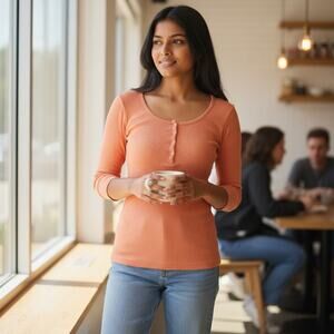 VTG American Eagle Outfitters Ribbed Henley Top XS Fitted Retro Y2K Bella Swan